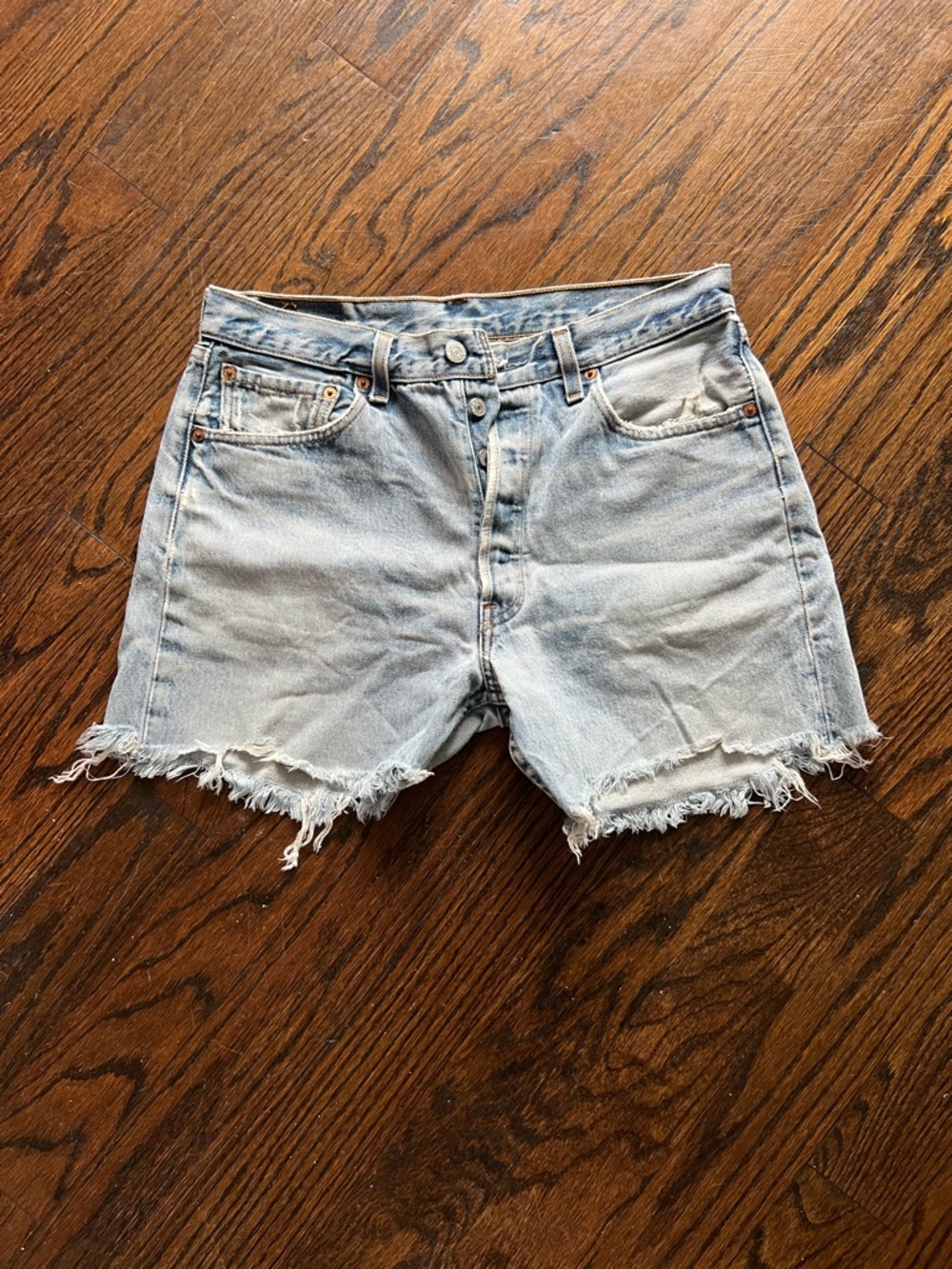 Levi's Light Blue Frayed Vintage Denim Cutoff Shorts